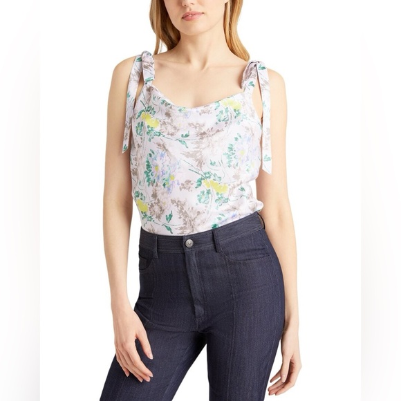 Cinq à Sept Light Washed Floral Tied Marta Cami